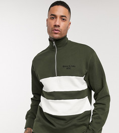 Свитшот цвета хаки с короткой молнией и белыми полосками Topman Big & Tall-Зеленый
