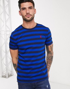Синяя/темно-синяя футболка в полоску с логотипом Polo Ralph Lauren-Синий