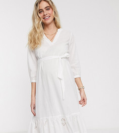 Белый свободный топ из трикотажа с ярусной кромкой Mamalicious Maternity Mama.Licious