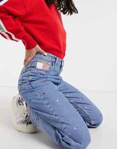 Синие суженные книзу джинсы в винтажном стиле с вышивкой Tommy Jeans-Синий