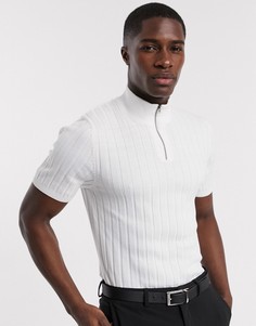 Белая обтягивающая футболка в рубчик с молнией ASOS DESIGN-Белый