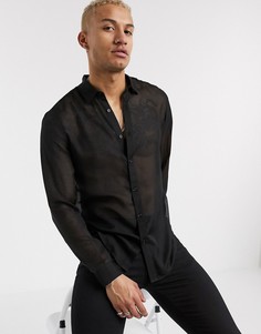 Черная полупрозрачная рубашка с квадратным воротником ASOS DESIGN-Черный