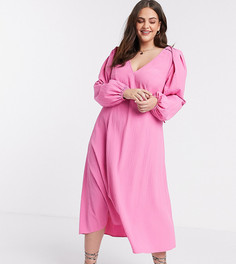 Розовое трапециевидное платье миди со шнуровкой ASOS DESIGN Curve-Розовый
