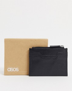 Черный кожаный кошелек для карт на молнии ASOS DESIGN