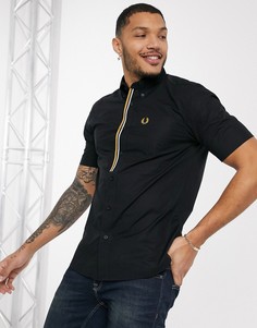 Черная рубашка с короткими рукавами и планкой на пуговицах Fred Perry-Черный