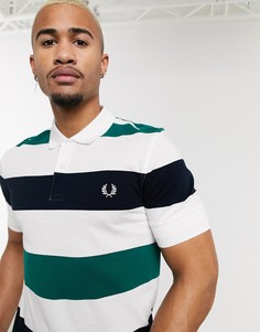 Бело-синяя фактурная футболка-поло в полоску Fred Perry-Белый