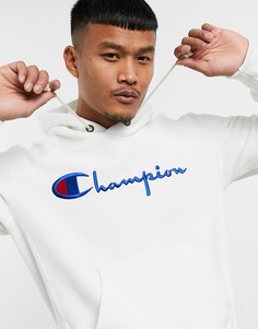 Худи белого цвета с логотипом и затягивающимся шнурком Champion-Белый