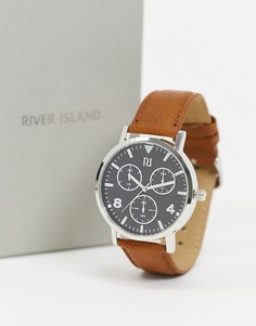 Мужские часы с ремешком из искусственной кожи коричневого цвета River Island-Коричневый