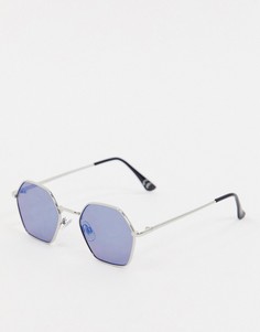 Серебристые солнцезащитные очки с синими зеркальными стеклами Vans-Синий