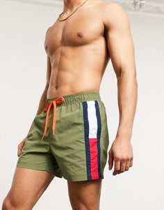 Шорты для плавания средней длины цвета хаки с логотипом Tommy Hilfiger-Зеленый