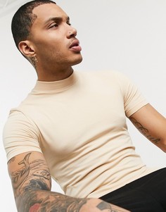 Бежевая обтягивающая футболка с высоким воротом ASOS DESIGN-Бежевый