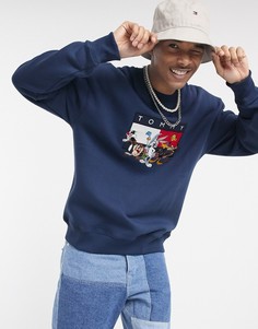 Темно-синий свитшот с вышивкой и логотипом-флагом Tommy Jeans x Looney Tunes Capsule