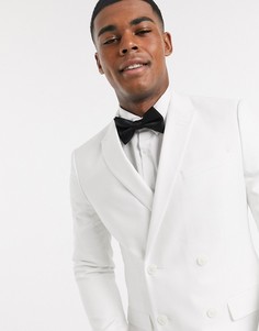 Белый приталенный двубортный пиджак Topman