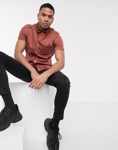 Джинсовая зауженная рубашка рыжего цвета из органического хлопка ASOS DESIGN-Оранжевый