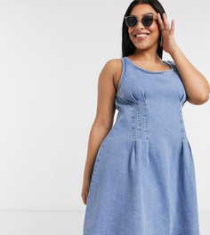 Синее джинсовое платье мини с защипами ASOS DESIGN Curve-Синий