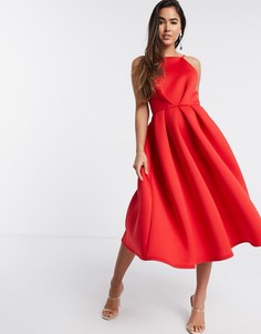 Красное платье миди с открытой спиной True Violet-Красный