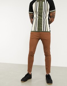 Коричневые супероблегающие чиносы из органического хлопка Burton Menswear-Коричневый