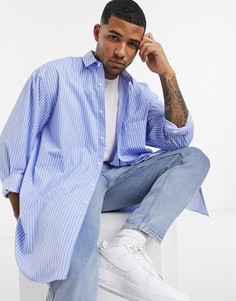 Голубая oversized-рубашка в белую полоску ASOS DESIGN-Синий