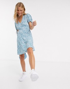 Белое чайное платье с V-образным вырезом и цветочным узором New Look-Белый