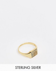 Серебряное кольцо-печатка с позолотой 14 кт ASOS DESIGN