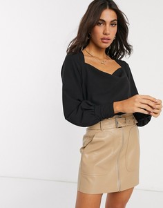 Черный лонгслив со свободным воротом ASOS DESIGN