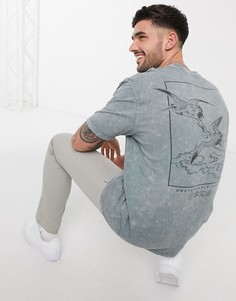 Серая футболка с принтом на спине Topman-Серый