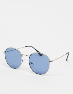Серебристые круглые солнцезащитные очки с синими стеклами New Look-Серебряный