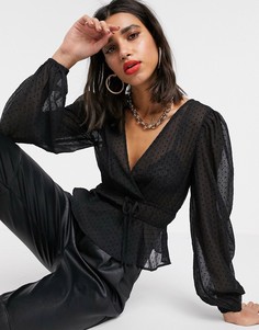 Черная прозрачная блузка в горошек Stradivarius-Черный