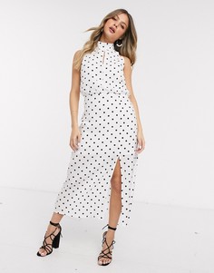 Белое платье миди в горошек Glamorous-Белый