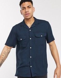 Темно-синяя рубашка из вискозы Burton Menswear-Темно-синий