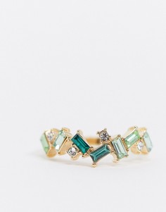 Золотистое кольцо с искусственным изумрудом Accessorize-Золотой
