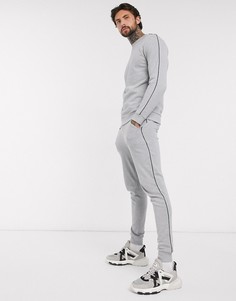Серый меланжевый спортивный костюм с окантовкой ASOS DESIGN