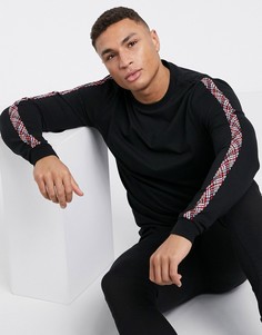 Лонгслив с отделкой лентой с ацтекским узором ASOS DESIGN-Черный