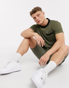 Меланжевая футболка цвета хаки с карманом ASOS DESIGN-Зеленый