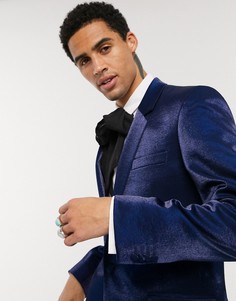 Синий блестящий пиджак узкого кроя ASOS DESIGN