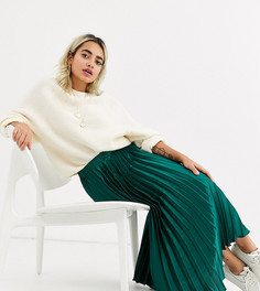 Атласная плиссированная юбка миди зеленого цвета ASOS DESIGN Petite-Зеленый