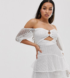 Кружевное платье мини с отделкой ASOS DESIGN Petite-Белый