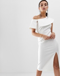 Белое платье миди с разрезом сбоку River Island-Кремовый