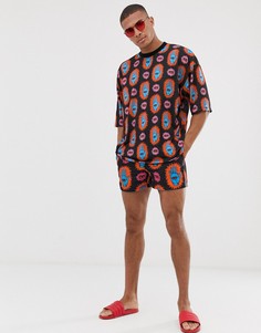 Короткие шорты от комплекта с принтом ASOS DESIGN-Черный