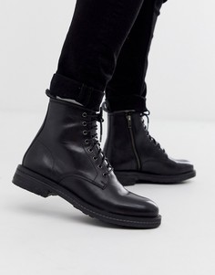Черные кожаные ботинки на шнуровке Walk London-Черный