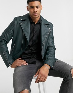 Темно-зеленая байкерская куртка из искусственной кожи ASOS DESIGN-Зеленый