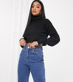 Черный свободный кроп-топ в рубчик с высоким воротником ASOS DESIGN Petite