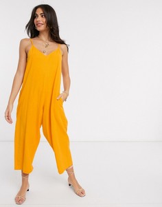 Оранжевый комбинезон для дома из ткани с добавлением льна ASOS DESIGN-Мульти