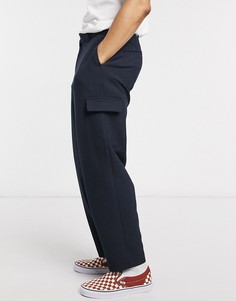 Темно-синие строгие брюки до щиколотки с карманами-карго ASOS DESIGN-Серый