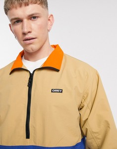 Сине-бежевая куртка на молнии Obey-Светло-бежевый