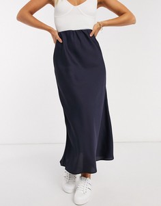 Темно-синяя юбка миди косого кроя ASOS DESIGN-Темно-синий