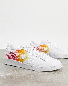 Белые кожаные кеды с принтом пламени Converse Pro-Белый