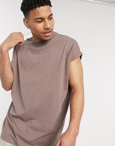 Коричневая длинная oversized-футболка с отворотами на рукавах ASOS DESIGN-Коричневый