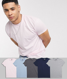 Футболка с отворотами на рукавах ASOS DESIGN - Набор из 5 шт. со скидкой-Мульти