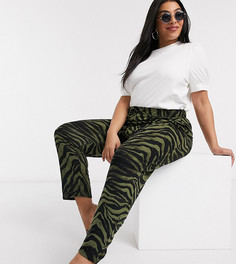 Широкие брюки цвета хаки со звериным принтом ASOS DESIGN Curve-Мульти